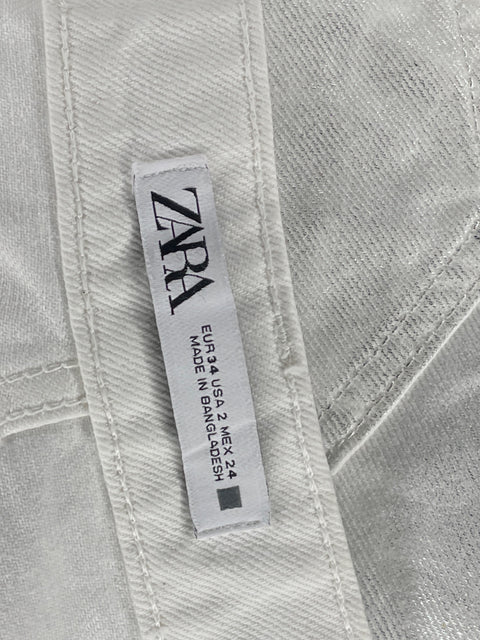 Short Zara Denim Platinado Blanco-Talla 2