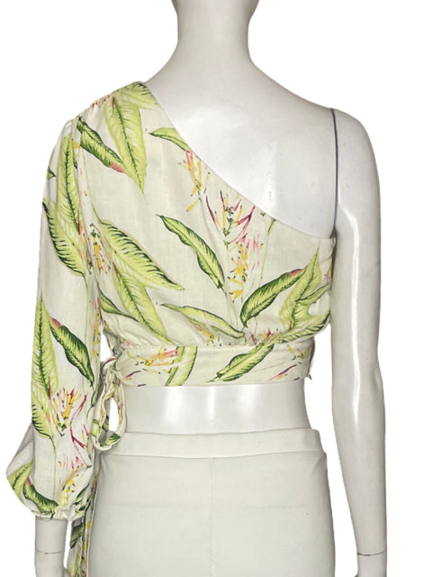 Blusa BCBG One Shoulder Hojas Blanco - Talla XXS