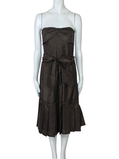 Vestido BCBG Strapless Lunares Marron-Talla 6