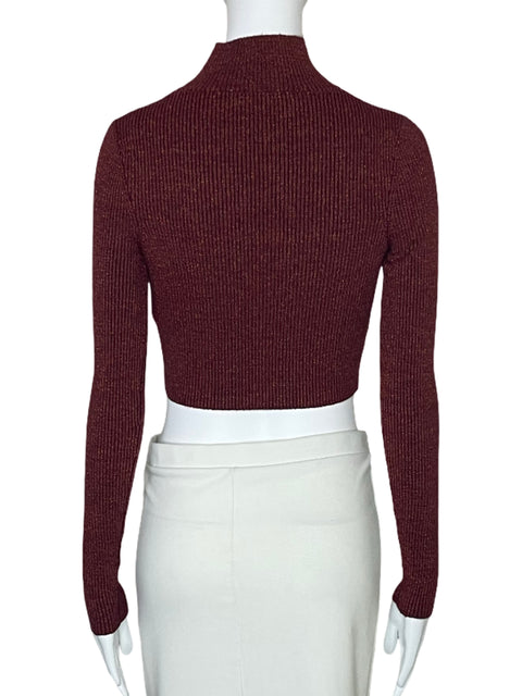 Top Zara Cuello Alto Metalico Marron-Talla M