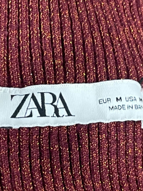Top Zara Cuello Alto Metalico Marron-Talla M