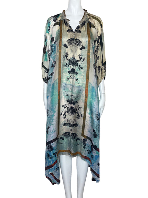 Vestido Johnny Was Mangas Puff Vuelo Azul-Talla S