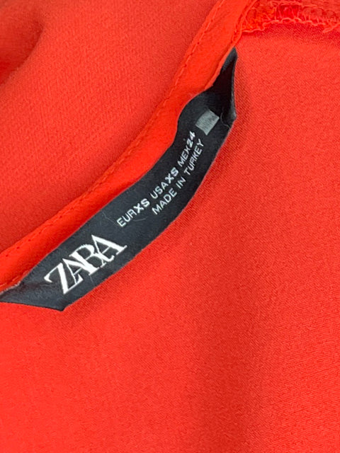 Vestido Zara Midi Escote V Naranja-Talla XS