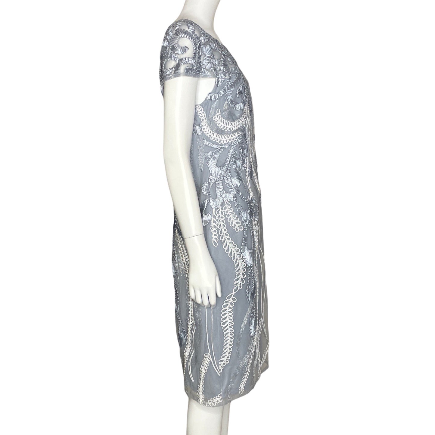 Vestido Adriana Papell Encaje Gris-Talla 10
