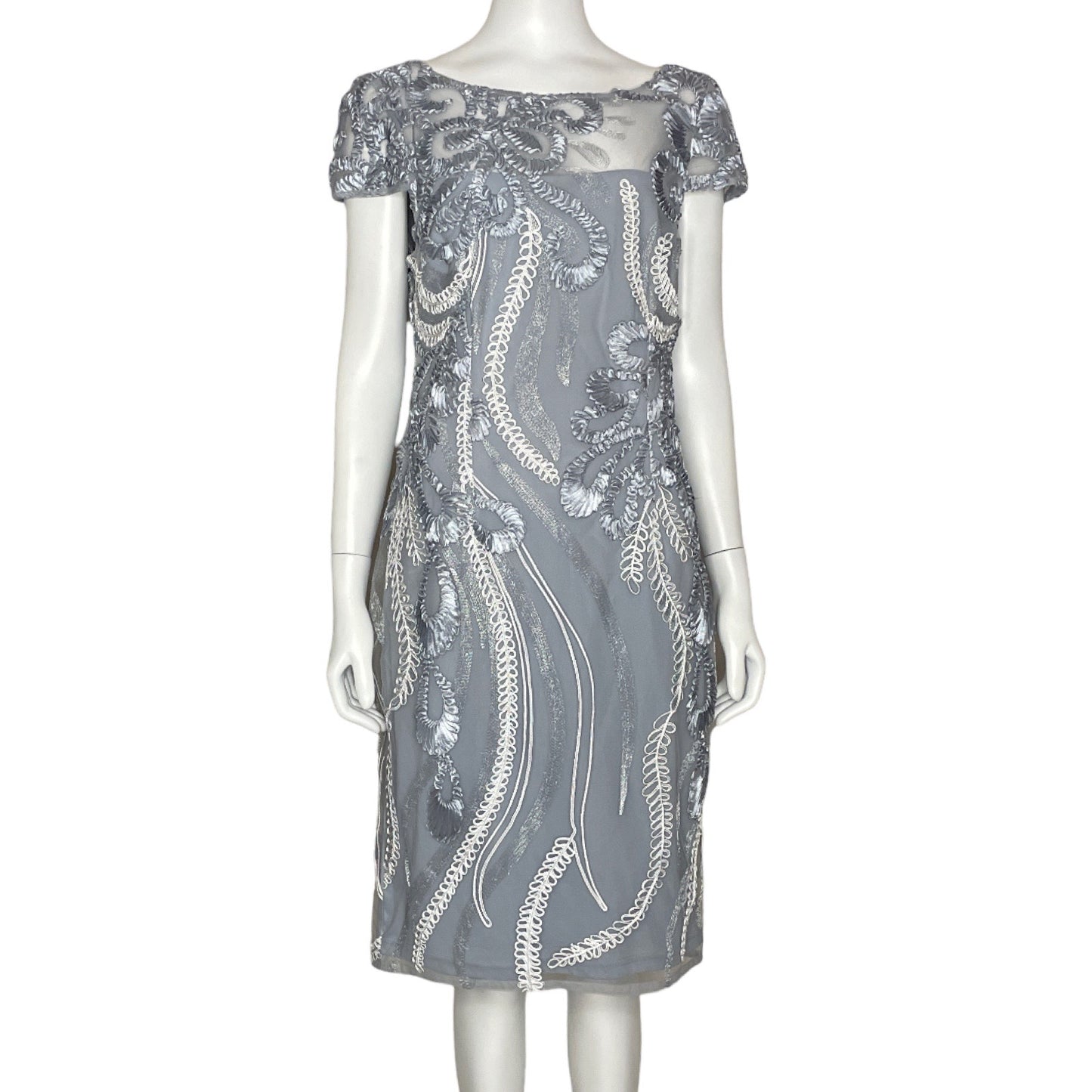 Vestido Adriana Papell Encaje Gris-Talla 10