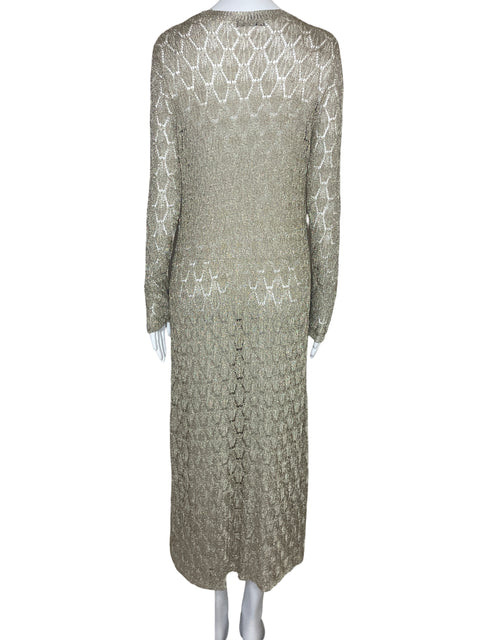 Vestido Zara Malla Metalizado Dorado-Talla L