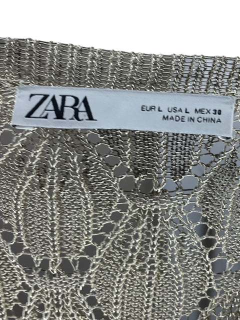 Vestido Zara Malla Metalizado Dorado-Talla L