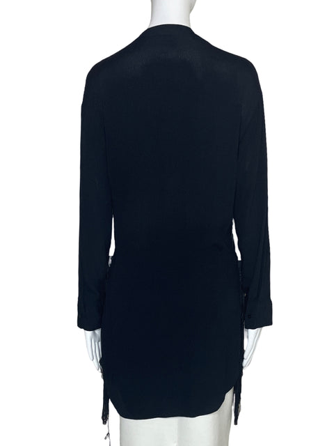 Blusa Zara Cuello V Flecos Negro-Talla XS