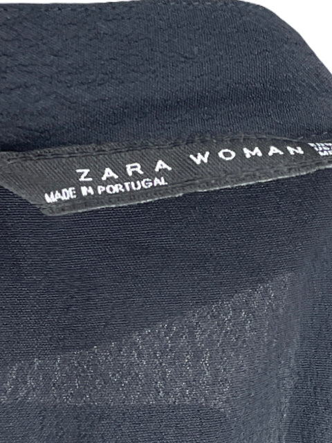 Blusa Zara Cuello V Flecos Negro-Talla XS