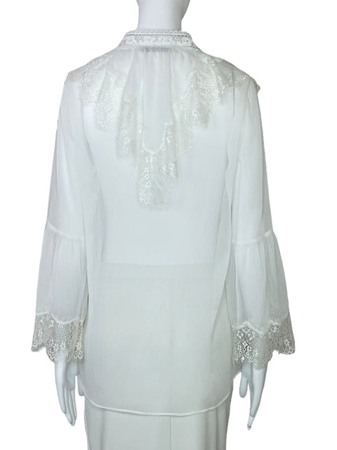 Blusa Alice+Olivia Encaje Vuelo Blanco-Talla S