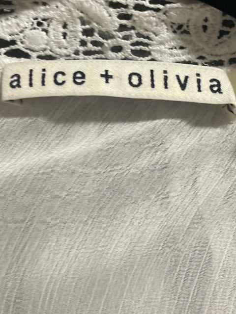 Blusa Alice+Olivia Encaje Vuelo Blanco-Talla S
