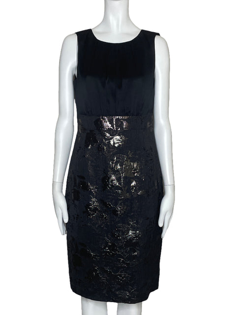 Vestido Elie Tahari Metalizado Pliegues Negro-Talla M