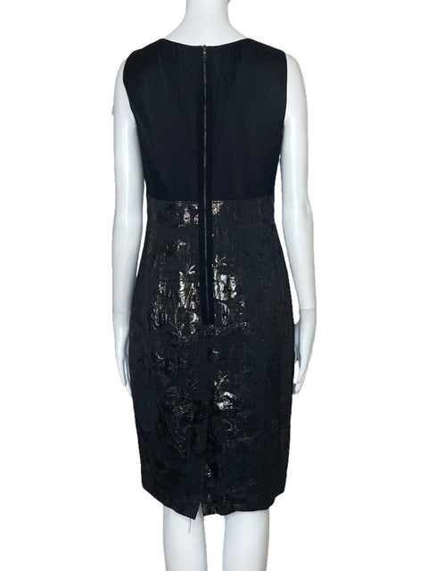 Vestido Elie Tahari Metalizado Pliegues Negro-Talla M