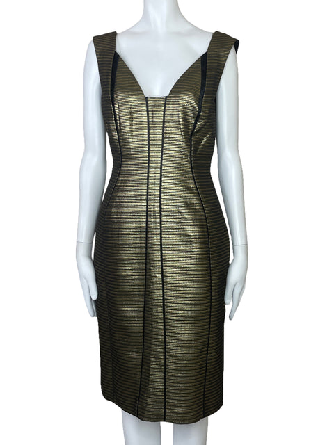 Vestido Elie Tahari Metalizado Rayas Dorado-Talla L