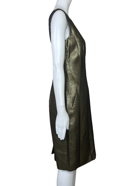 Vestido Elie Tahari Metalizado Rayas Dorado-Talla L