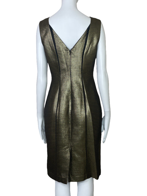 Vestido Elie Tahari Metalizado Rayas Dorado-Talla L