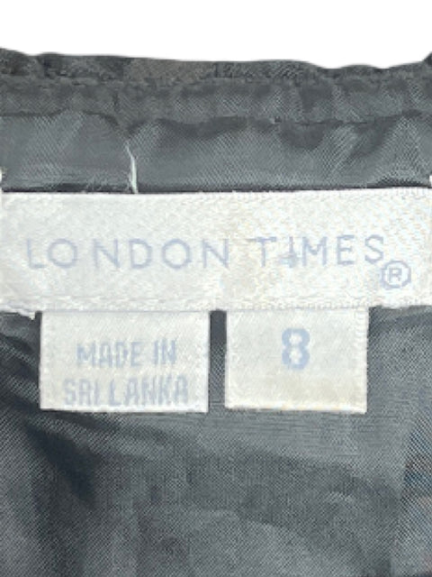 Vestido London Times Vuelo Estampadop Negro-Talla 8