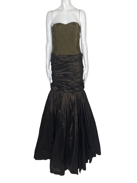 Vestido Naeem Khan Drapeado Vuelo Marron-Talla S