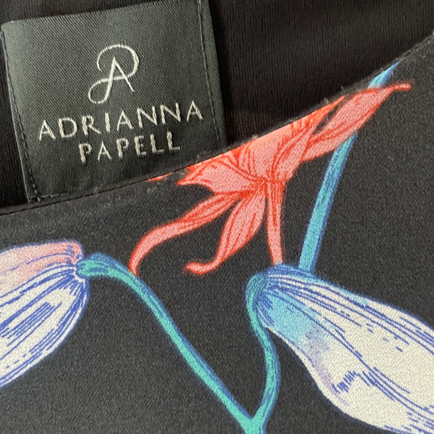 Vestido Adriana Papell Lazos Hombros Flores Negro-Talla 8