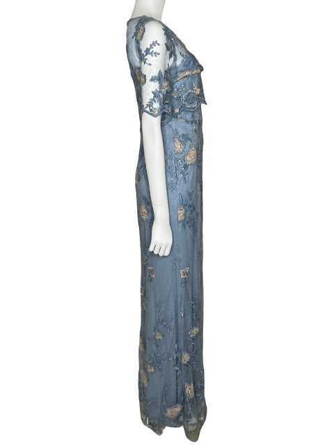 Vestido Adrianna Papell Maxi Lentejuelas Azul-Talla 2