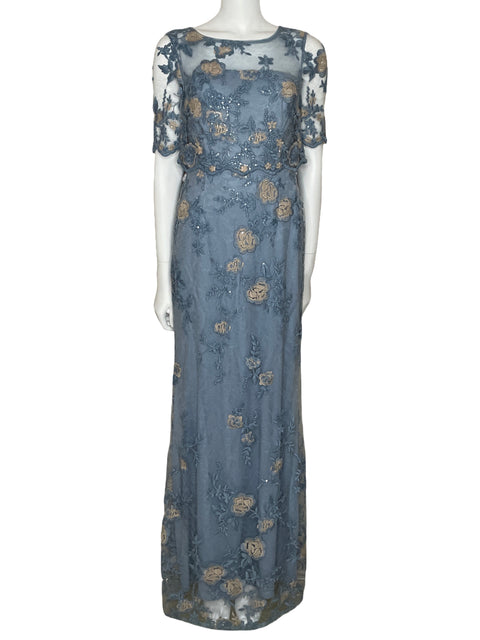 Vestido Adrianna Papell Maxi Lentejuelas Azul-Talla 2