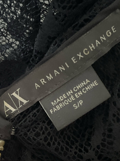 Blusa Armani Exchange Abullonada Encaje Negro-Talla S