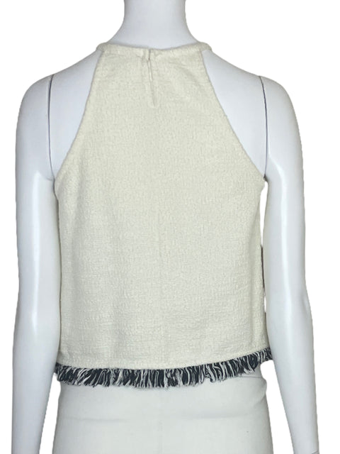Top Zara Tweed Fleco Blanco-Talla S