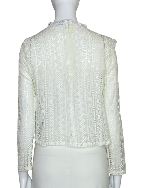 Blusa Zara Encajes Mangas Blanco-Talla S