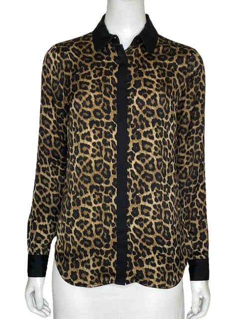 Camisa Michael Kors Animal Print Manga Larga Beige-Talla XS