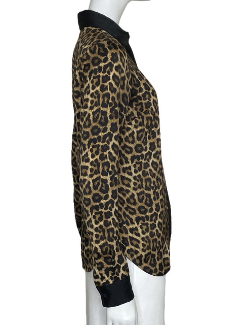 Camisa Michael Kors Animal Print Manga Larga Beige-Talla XS