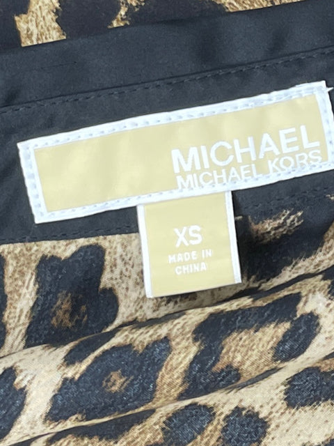 Camisa Michael Kors Animal Print Manga Larga Beige-Talla XS
