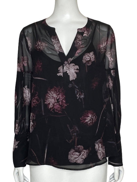 Blusa Vera Wang Simply Vera Mangas Plisadas Negro-Talla S