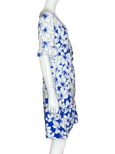 Vestido Adriana Papell Drapeado Flores Azul-Talla 10