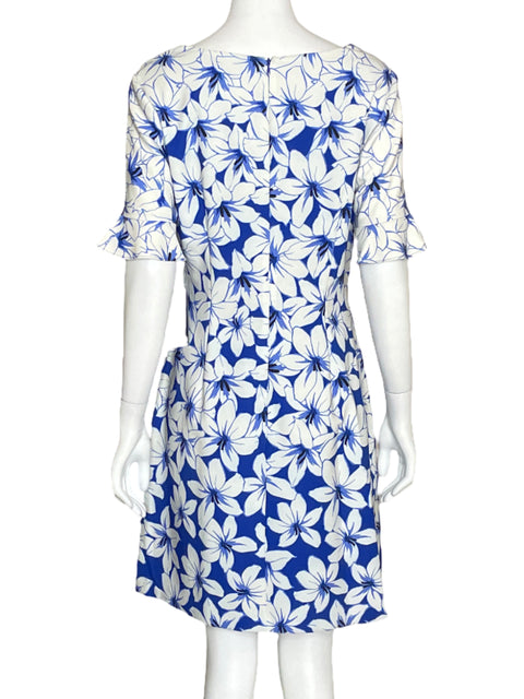 Vestido Adriana Papell Drapeado Flores Azul-Talla 10