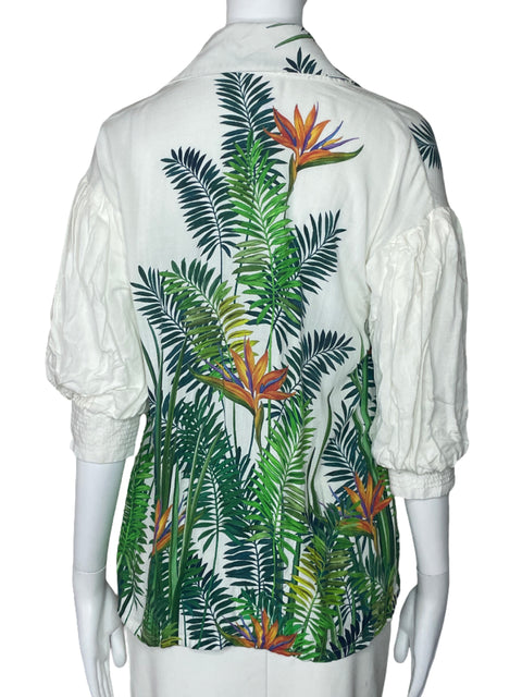 Camisa Quimeras Estampado Mangas Puff Blanco-Talla U