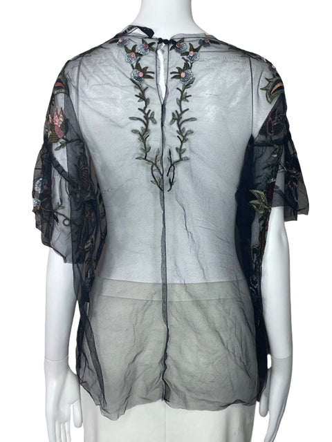 Blusa Zara Bordada Vuelo Negro-Talla M