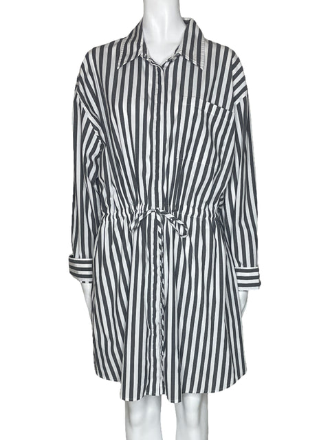 Vestido Pistola Camisero Rayas Blanco-Talla M