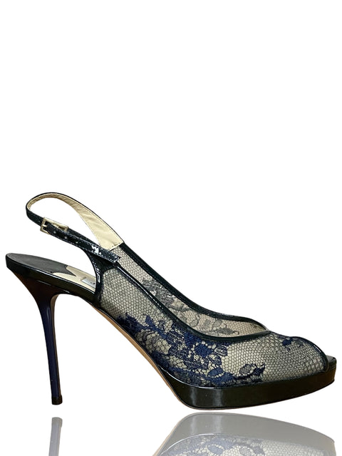 Calzado Jimmy Choo Lace And Patent Leather Destalonado Azul-Talla 38