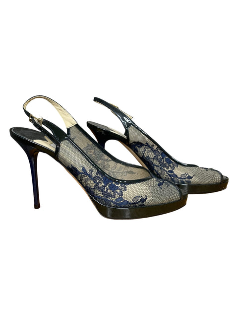 Calzado Jimmy Choo Lace And Patent Leather Destalonado Azul-Talla 38