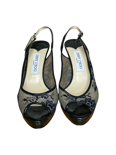 Calzado Jimmy Choo Lace And Patent Leather Destalonado Azul-Talla 38