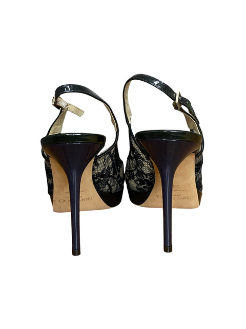 Calzado Jimmy Choo Lace And Patent Leather Destalonado Azul-Talla 38
