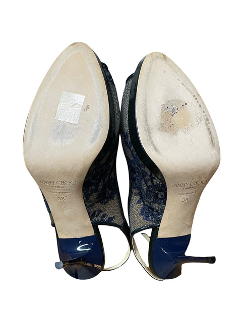 Calzado Jimmy Choo Lace And Patent Leather Destalonado Azul-Talla 38