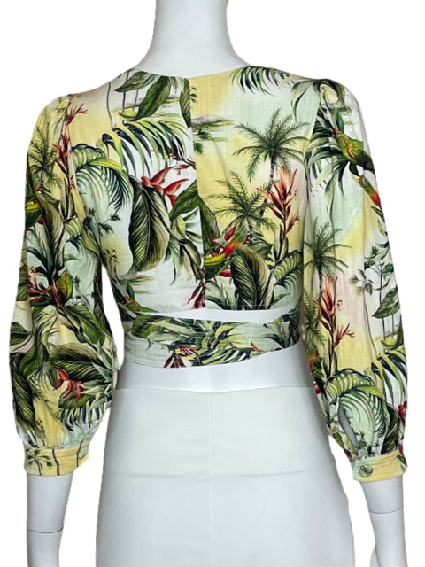 Top Studio F Cruzado Hojas Verde-Talla XXS