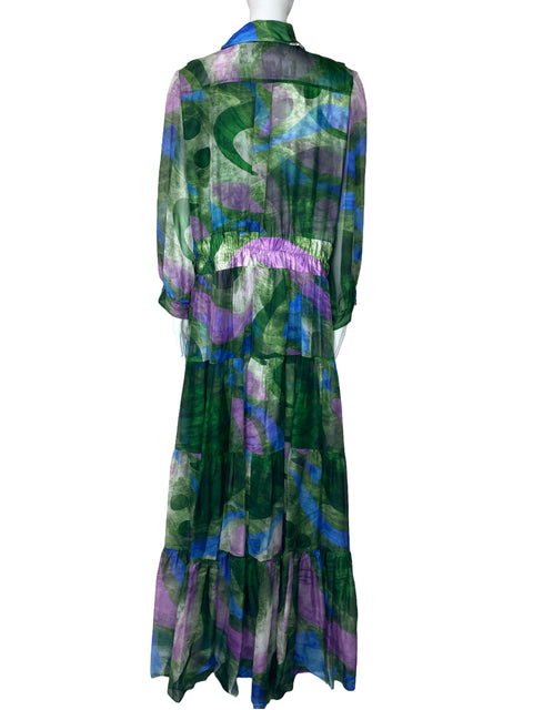 Vestido Polen Poe Estampado Vuelo Verde-Talla 48