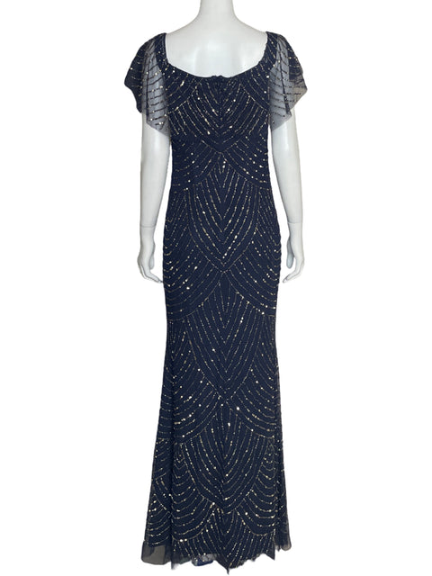 Vestido Adrianna Papell Abalorio Azul-Talla 4