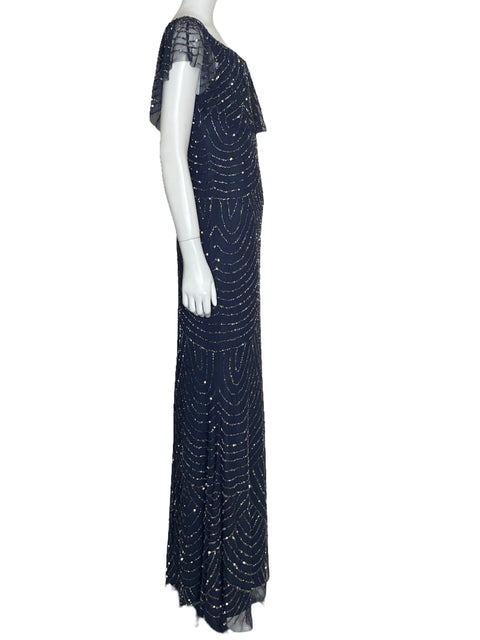 Vestido Adrianna Papell Abalorio Azul-Talla 4