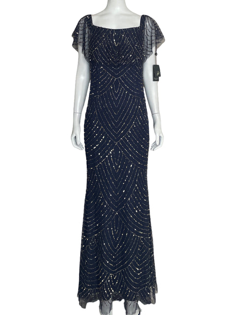 Vestido Adrianna Papell Abalorio Azul-Talla 4