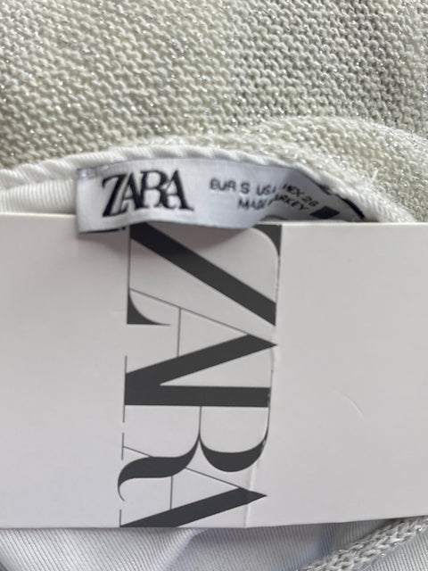 Vestido Zara Punto Metalizado Plateado-Talla S