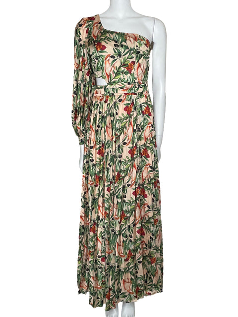 Vestido Arial 12 One Shoulder Plisado Beige-Talla 8