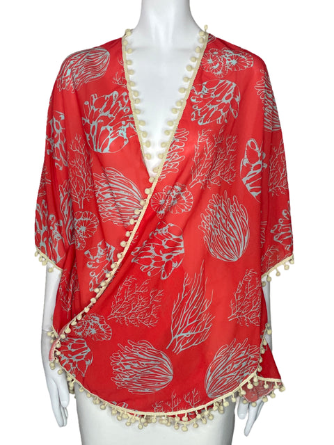 Cardigan Agua Maria Estampado Marino Naranja-Talla U